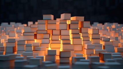 Fototapeta premium A visually striking arrangement of white books illuminated from below, creating a warm glow and emphasizing the beauty of literary collections.