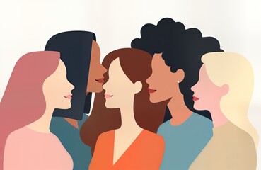 Diverse women stand together. International unity, social solidarity highlighted. Close proximity signifies shared bond, love, support, community. Image conveys sense of empowerment, celebration of