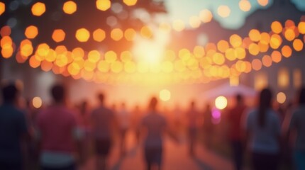 Abstract cream background with blurry festival lights and outdoor celebration bokeh
