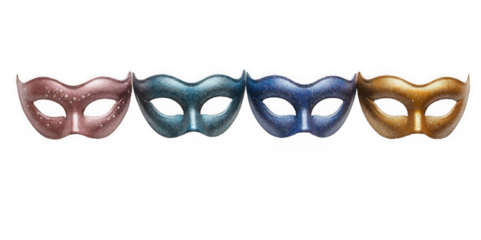 Un primer plano de una hermosa máscara de carnaval con detalles intrincados y piedras preciosas brillantes. Fondo transparente