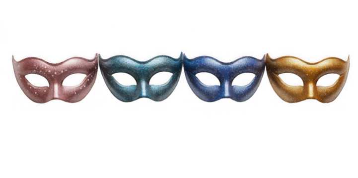 Un primer plano de una hermosa máscara de carnaval con detalles intrincados y piedras preciosas brillantes. Fondo transparente