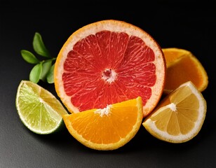 Black Background: Minimalist Still Life of Fresh Citrus Slices