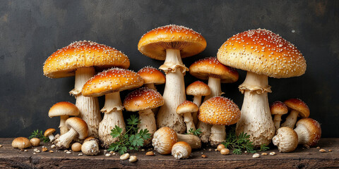 Obraz premium Concept photo of mushrooms, mushroom photography