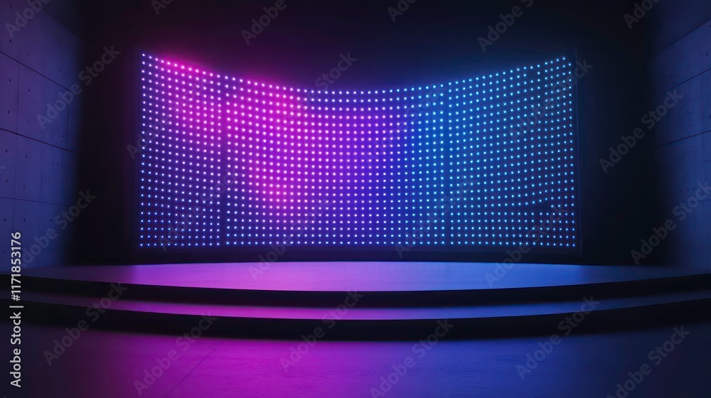 Poster abstract neon light display on stage.