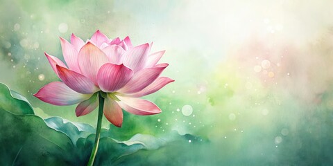 Exquisite watercolor painting of a pink lotus flower, isolated floral art, ideal for elegant designs.