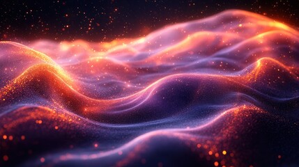 Abstract waves with glowing particles and textures.