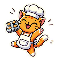 Naklejka premium Happy cat Baker with Pastries