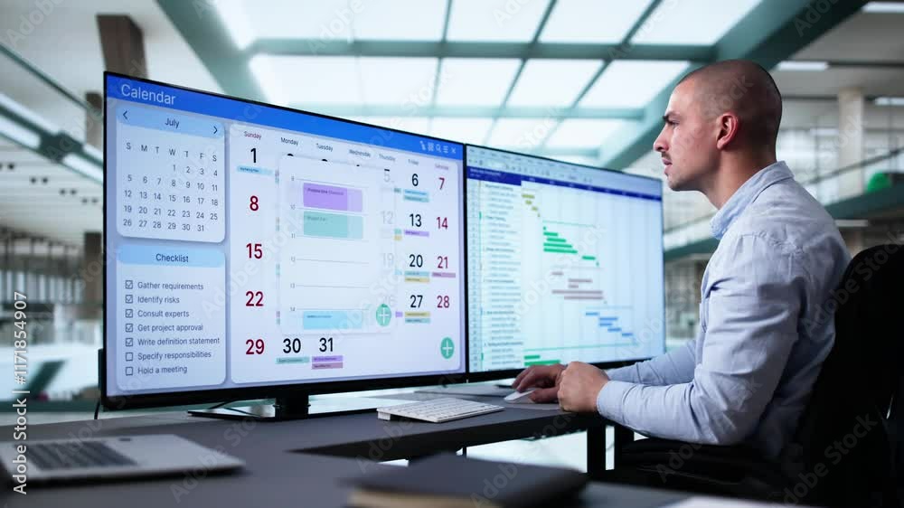 Aufkleber Managing Tasks And Schedules With Gantt Calendar On Computer Screen