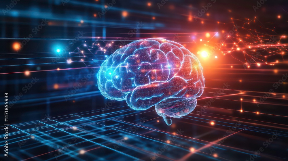Aufkleber Abstract digital brain with glowing neural network connections.