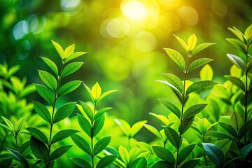 Obraz premium Green background showcases elegant plant silhouettes, minimalist dividers for design.