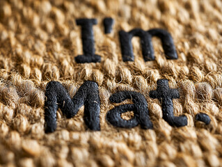 Close Up of Front Door Mat with I Am Mat Text for Welcoming Humor