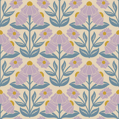Purple flower seamless pattern for fabric , wallpaper or wrapping paper. Repeated floral vector illustration