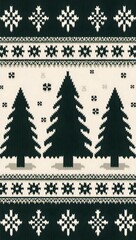 Christmas Trees Snowflakes Knitwear Pattern With Repeating Motif