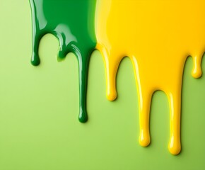 Dripping liquid green and yellow on a solid background