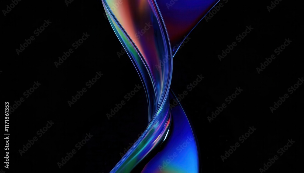 Poster Mesmerizing Abstract Macro of Iridescent Curved Surface with Vibrant Gradient Hues Against a Black Background for Artistic Inspiration