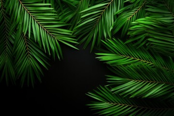 Tropical jungle nature with green palm leaves on a dark background in a garden