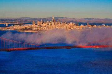 Panorama of the Golden Gate bridge, Karl the fog over the San Francisco skyline
