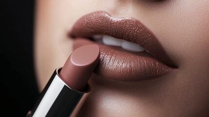 women's lips with trendy lipstick color, mocha mousse