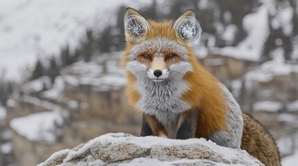 Obraz premium Majestic Winter Fox with Futuristic Overlay