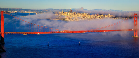 Panorama of the Golden Gate bridge and San Francisco skyline