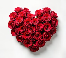Red roses arranged in heart shape. Romantic floral bouquet perfect for Valentine Day anniversary. Beautiful flowers for gifting decoration. Love, romance symbolized by heart of roses. Ideal for