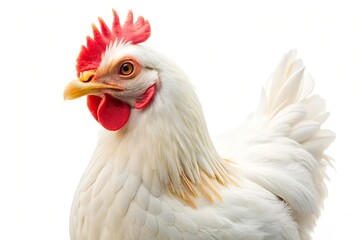 Fototapeta premium Studio-shot of a pure white chicken, isolated on a clean white background; showcasing its plumage.