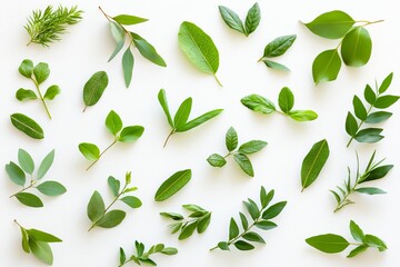 Naklejka premium A frame and border crafted from green eucalyptus leaves, isolated on a white background, presented in a flat lay, top-down view.