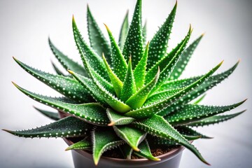 Fototapeta premium Succulent aloe vera, sharply focused against a clean white background; an urban botanical still life.
