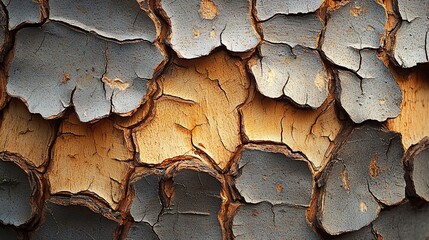Close-up of cracked tree bark, showing texture and color variations.