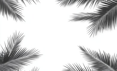 Tropical leaves on a grey table with shadows on a white background