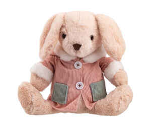 stuffed toy hare , fluffy rabbit with a bow, isolated