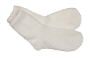 knitted warm wool socks, insulated on a white background