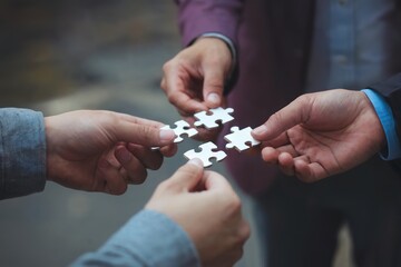 Woman's hands holding jigsaw puzzle pieces, symbolizing teamwork and connection in achieving business success