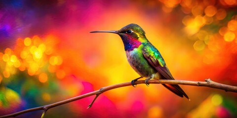 Fototapeta premium Vivid hues and a dynamic backdrop highlight a stylized hummingbird silhouette in this abstract artwork.