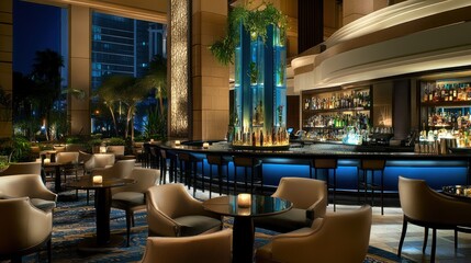 Hotel lobby bar nightlife city view relaxing