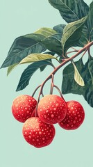 Obraz premium Ripe juicy red berries growing on a lush green foliage branch in a natural organic setting The berries are vibrant and freshly harvested showcasing the beauty and abundance of nature s bounty