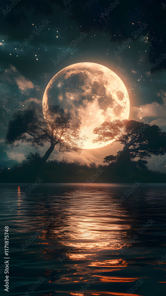 Sticker the moon is a reflection of the sky and the water is a beautiful reflection of the moon. generative 