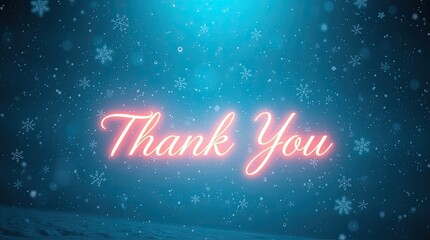 Naklejka premium A glowing thank you message illuminates a winter scene filled with softly falling snowflakes, perfect for expressing gratitude during the chilly season