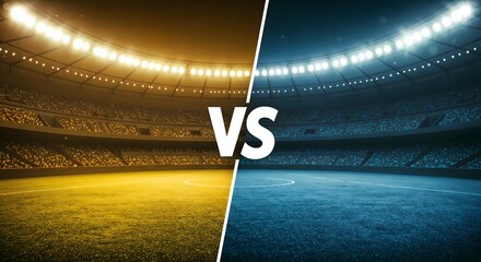 Cricket match promotional template showcasing a vibrant stadium background, illuminated by dynamic lights, featuring a dramatic 'VS' symbol for exciting sports social media posts or event promotions