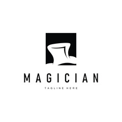 Obraz premium black hat magician logo simple design illustration template typical appearance of magician with hat