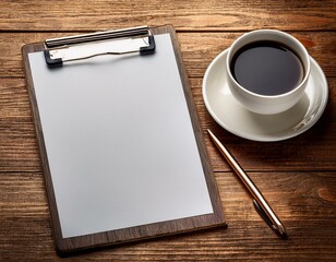 Bloc note sur une table en ia avec zone d'&eacute;criture avec tasse de caf&eacute;