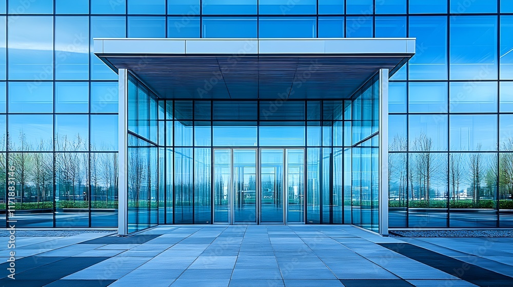 Poster modern glass building exterior with reflective windows and sleek design : generative ai