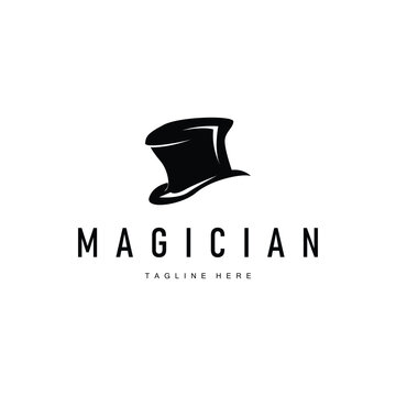 black hat magician logo simple design illustration template typical appearance of magician with hat