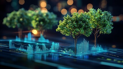 Innovative Technology Concept Combining Nature with Digital Data and Graphical Elements : Generative AI