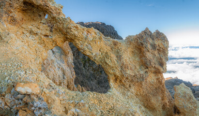 volcanic landscape showcasing the unique textures of volcanic rocks and desert terrain Moon landscape of limestone chimneys geological rock formations in a sunset 