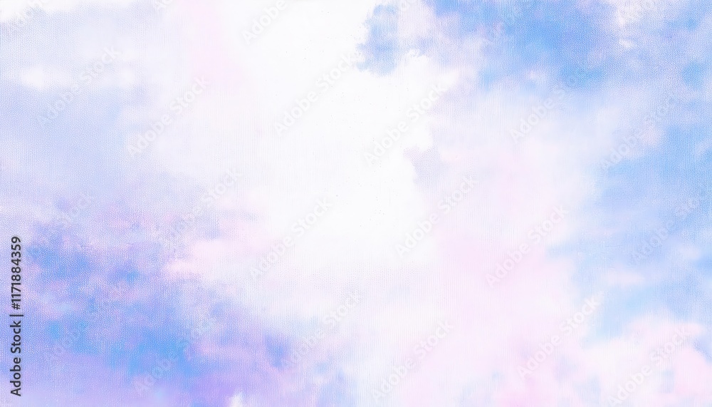 Poster dreamy pastel sky with soft white clouds and subtle purple and blue gradients. perfect for calm, rel