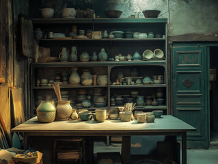 Vintage Pottery Workshop at Twilight: Crafting Traditional Ceramics