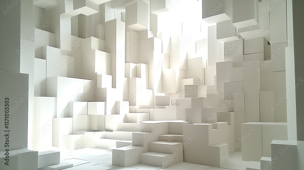 Poster Abstract white geometric architecture with three-dimensional art and modern design elements : Generative AI