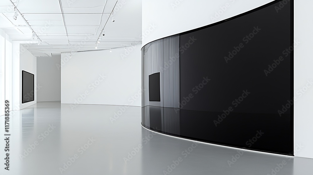 Poster modern minimalist gallery space with sleek black curved wall interior architecture design : generati