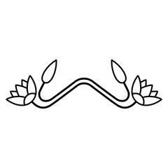 Ancient Egyptian design. Beautiful border with blooming branches of lotus flower. Floral vignette. Ethnic botanical decorative element. Black and white linear silhouette.